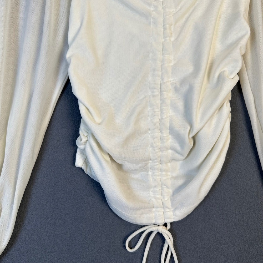 Emory Park Cream Ruched Mesh Long Sleeve Blouse Small Off White Boho Fairy - Picture 7 of 12